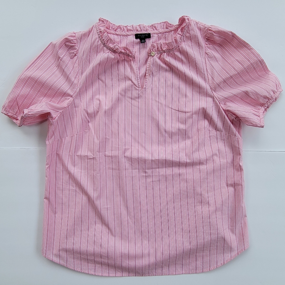 Talbots Petite Medium Ruffle Popover Top City Stripe